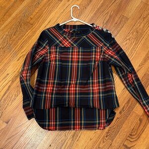 J.Crew Funnelneck Shirt in Stewart Tartan with Jeweled Buttons size 8